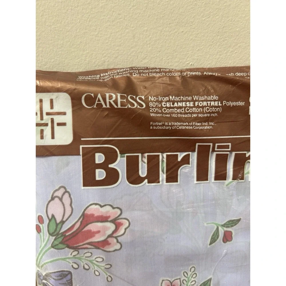 Vintage Burlington Caress Floral Fitted Twin Sheet Periwinkle Bouquet Ribbon New